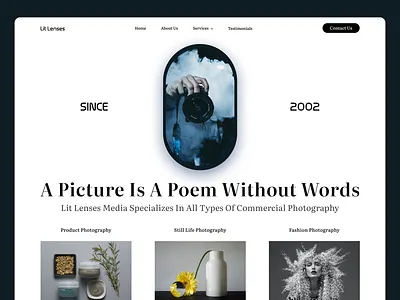 Photography Services Website [◉"] branding camera clean dashboard design gallery homepage interface landing page photo studio photography picture portfolio product studio ui web web design website website design