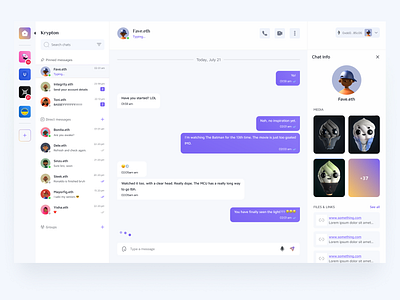 Chat dApp blockchain chat app clean crypto dapp dashboard figma gradient minimal nft purple research ui ux wallet web3 white