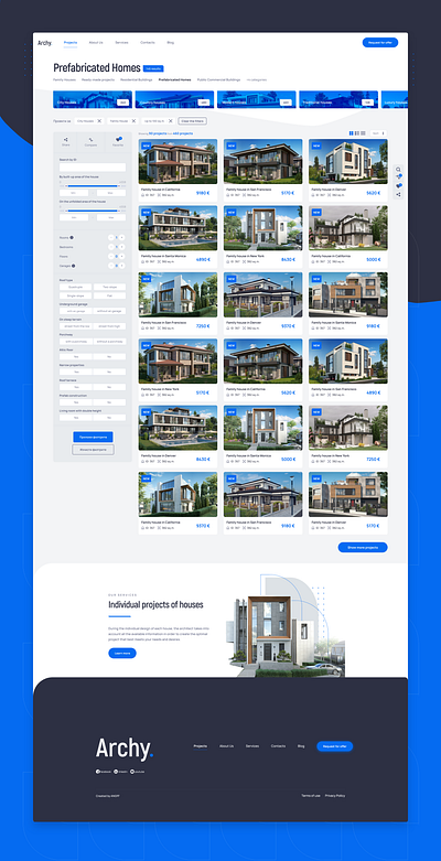 UI/UX Redesign of a catalog for the sale of 3D house models blue catalog clean corporate filters product listing simple ui white