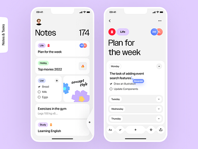 Notes & Tasks cute mobile app notes shared access tasks tasks managers ui ux