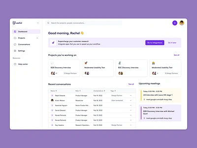Useful - Dashboard calls conversations customers dashboard insights integrations meetings product design saas semiflat ui ux web app ui web application