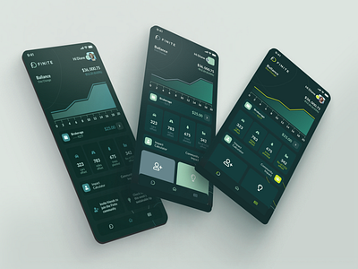 Finite app card chartgreen clean color creative dark mode dashboard design figma fintech investment logo minimal saas simple sustainability ui ui design