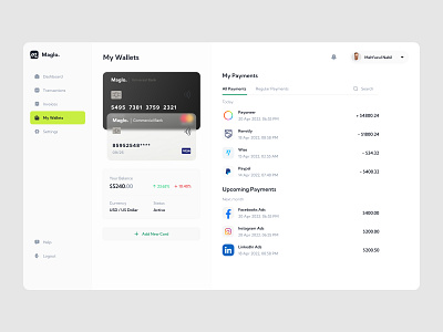 Wallet Dashboard Design bank banking card clean credit card dashboard fintech flow homepage management minimal money ui wallet wallet dashboard