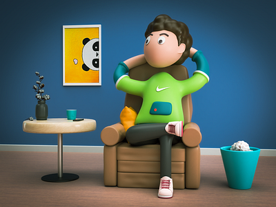 Relaxing boy 2d 3d 3d illustration 3d render blender boy boy character chair character character design cinema4d color design home illustration isometric lowpoly man relax relaxing boy