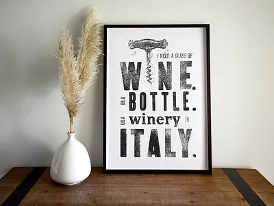 A winery in Italy. art black and white design illustration letterpress print relief print