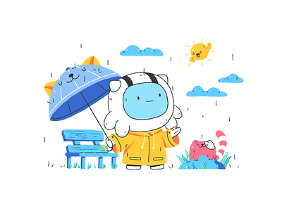 Sunny Rain astronaut character cute fantasy friend illustration illustrator mascot monster playful rainy sunny vector