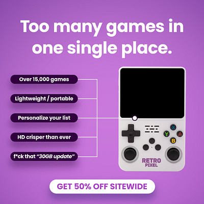 Static ads videogame console - Ads creative (Retropixel) advertising facebook ads graphic design static ads videogame console ad creative