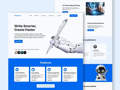 AI Writing Assistant Landing Page ai ai landing page ai powered branding design figma figma landing page landing page landing page ui minimal saas ui ui designer user experience user interface visually appealing web ui website design website ui website ui ux