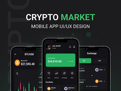 Crypto Wallet | Crypto Market Mobile App UI/UX Design app app design application bitcoin blockchain crypto mobile app crypto token crypto wallet cryptocurrency app design ethereum exchange figma design ios mobile modern design ui ux ux design wallet