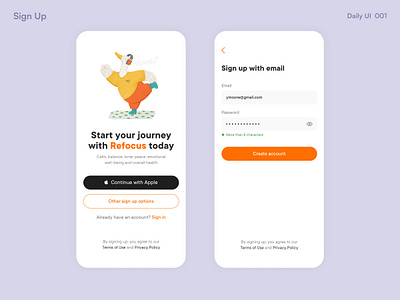 Daily UI 001 — Sign Up app dailyui001 dailyuichallenge figma habit health meditation minimal productdesign signup ui uidesigner ux uxdesigner