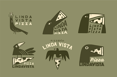 linda vista pizza badges branding character design illustration logo logos marks mexico pizza