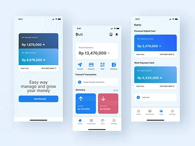 Duit - Digital Banking and Investing Mobile App banking digital banking digitalbank finance app financial services flat design mobile app mobile digital banking personal banking pesonal banking app ui visual design