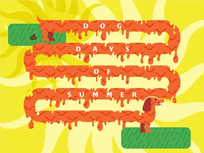 The heat is hot bend dachshund dog drip heat hot illustration melt poop summer wienerdog