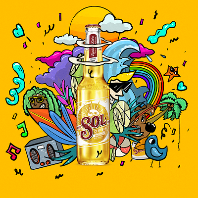 Feel the summer advertising beer branding cartoon design doodle doodle art doodles illustration label