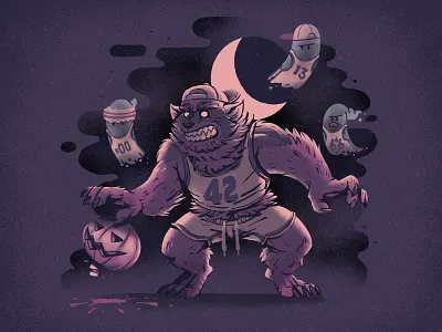 BOO-sketball 🏀 adobe basketball brushes characterdesign drawn ghost grain halloween illustration moon muti noise photoshop purple texture werewolf wolf