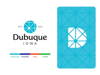 Dubuque, IA Place Brand blue brand color community dubuque geometric growth ia identity iowa lockup logo orange pattern place brand play shapes