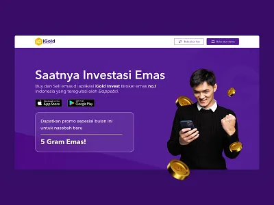 Landing Page iGold application landing page design gold landing page purple web