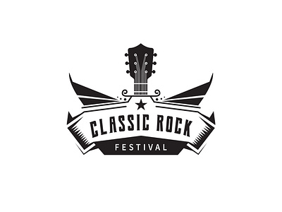 Vintage retro guitar classical music Rock Festival beer design logo vector