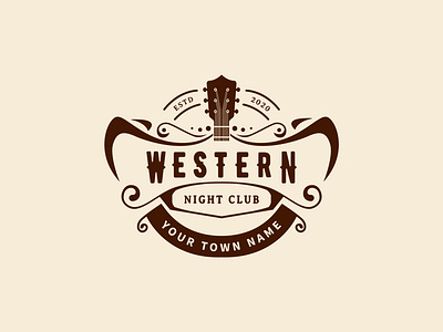 Guitar music vintage retro western night club bar design logo symbol vector