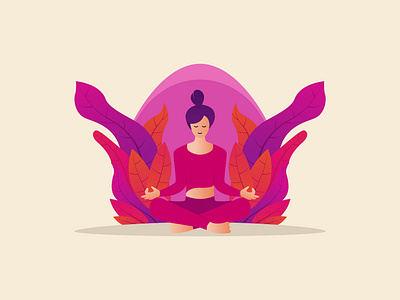 Yoga illustration concept,Female meditating in nature leaves design logo meditation vector