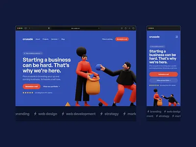 Crusade Concept 3d agency branding dark dark mode design free graphic design hero illustration landing page logo macos mockup open source typography ui ux vector web