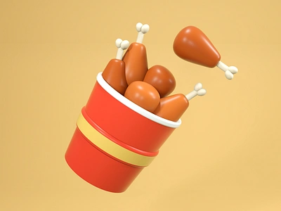 3D chicken 3d 3d design 3d designer art bird bone born chicken cinema 4d delitious design food fried chicken graphic design illustration meat red white yellow