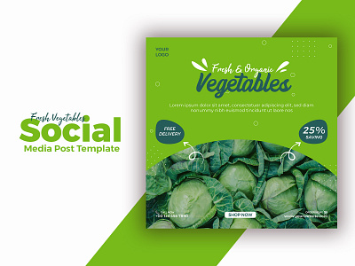 Fresh Vegetable Social Media Post Template brand branding design fresh graphic design green illustration instagram marketing poster poster banner social media post typography vector vegetable