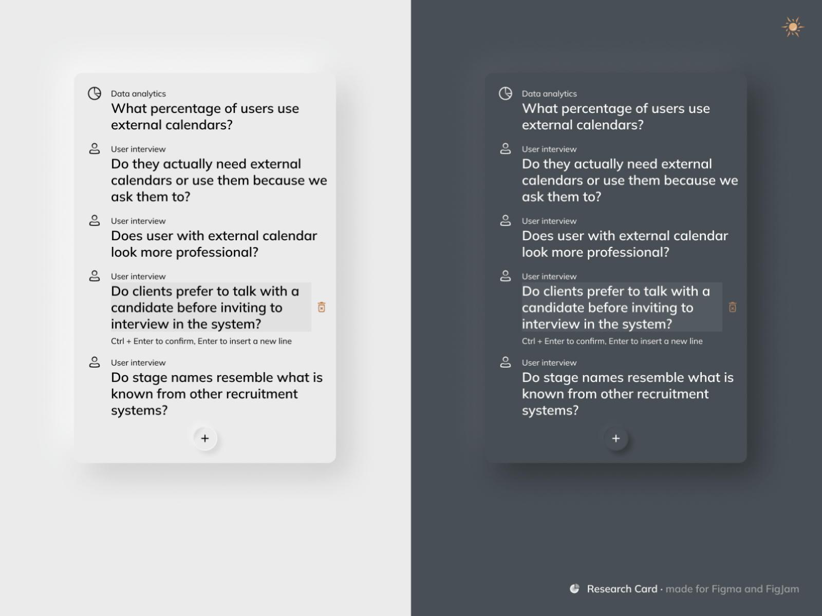 Research Card for Figma and FigJam competitive analysis data analytics figma interview questions research ui ui design user experience user interview ux research widget