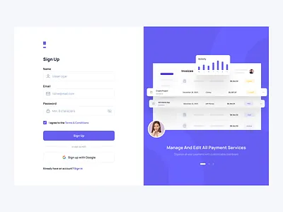 Invo - Sign Up Page dashboard dashboard app dashboard design dashboard ui landing page ui login login form login page onboarding saas saas landing page sign up sign up form ui