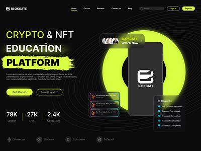 Crypto - NFT Education Platform binance crypto dark design graphic design homepage nft ui ux web website