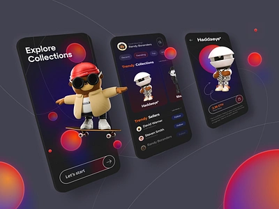 NFT Collection 3d app app design blue bubbles collection creative app crypto currency design game illustration mobile app money neon nft teddybear ui