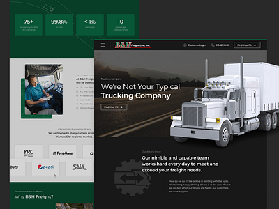 B&H Freight Line - Web Design freight graphic design green hoe page logistics masculine modern truck trucking ui user experience ux web web design website website design
