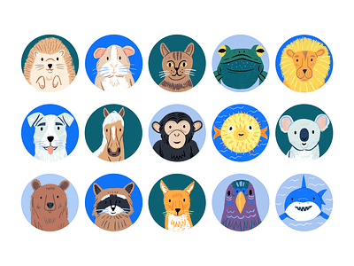 Animal User Avatars animals app art avatar circle drawing illustration profile ui user ux