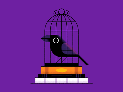 Raven autumn bird books cage character design crow halloween holiday illustration october raven
