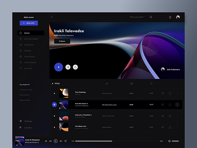 Music - Media ( Player ) Portal Concept UXUI clean dark dark ui design listen music minimal music music portal musics play player playlist sound sounds spotify trendy ui ux web app web design