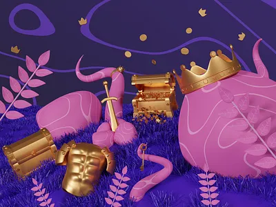 King's Land 3d 3d art art blender branding chest coin crown cycles design gold graphic design icon illustration king logo metallic ring tree ui