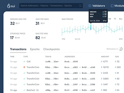 Sui Explorer blockchain blockchain explorer checkpoints epochs gas libra mysten labs search sui tooltip transactions ui ux validators web app web3