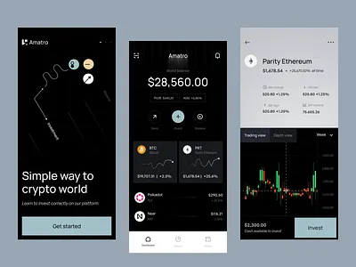 Amatro | crypto wallet, statistic app app clean color crypto defi design finance fintech graphic design illustration interface invest minimal statistic trade ui ux visual identity