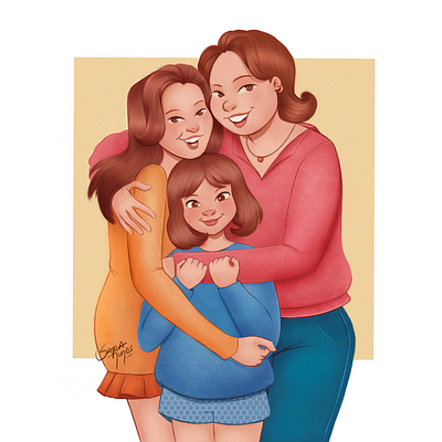 A happy family character commission digital painting illustration procreate