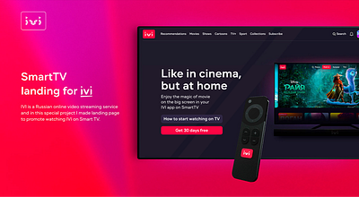 Smart TV landing for video-streaming app 3d app design illustration movie ui ux web