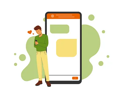 The guy is texting on the phone. Love correspondence illustration love man poster vector