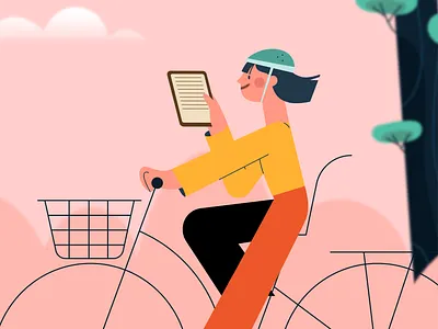 TWKS animation bg bicycle book girl illustration motion graphics tree