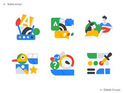 Icons for Google character design design illustration product ui vector webdesign
