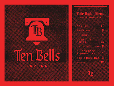 Ten Bells Tavern branding design logo logo design menu menu design riso typography vintage