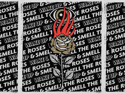 Wake up and smell the roses badgedesign eyeball fire flame gold graphic design illustration illustrator logo pattern poster rose texture traditional tattoo typography