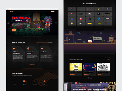 Game Agency - Landing Page creativewebsite darktheme futuristicdesign gamedevelopment gamestudio gamewebsite gamingindustry gamingui interactivedesign landingpagedesign modernui pixelart uiuxdesign webdesign