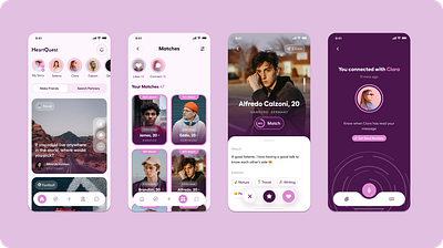 HeartQuest – A Modern & Intuitive Dating App UI/UX 3d animation application boys branding cards dating design girls graphic design logo matchmaking mobile swipe ui uiux ux