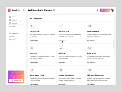 AI Copywriting Tool Template Screen ai ai tool copywriting copywriting tool dashboard design product design product ui software design ui ui design uiux web app web design web ui writing tool