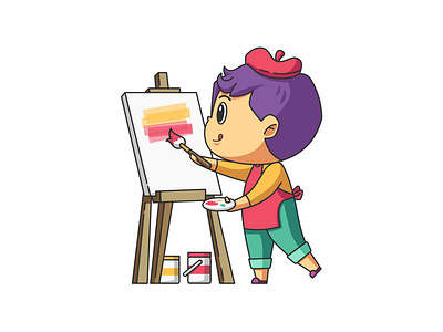 Boy Painting on Canvas Illustration illustration