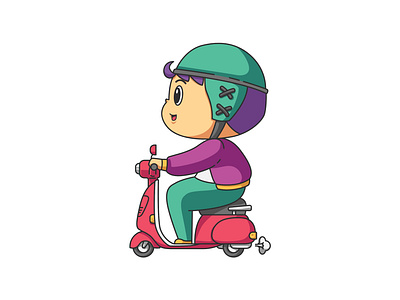 Boy Riding Scooter Vespa Illustration illustration
